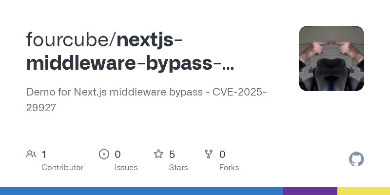 GitHub - fourcube/nextjs-middleware-bypass-demo: Demo for Next.js middleware bypass - CVE-2025-29927