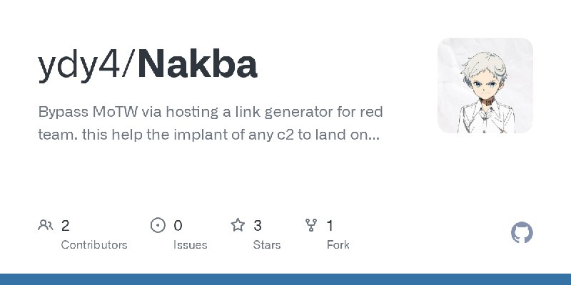 GitHub - ydy4/Nakba: Bypass MoTW via hosting a link generator for red team. this help the implant of any c2 to land on disk without…