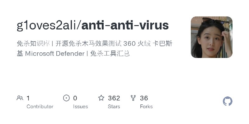 GitHub - g1oves2ali/anti-anti-virus: 免杀知识库 | 开源免杀木马效果测试 360 火绒 卡巴斯基 Microsoft Defender | 免杀工具汇总