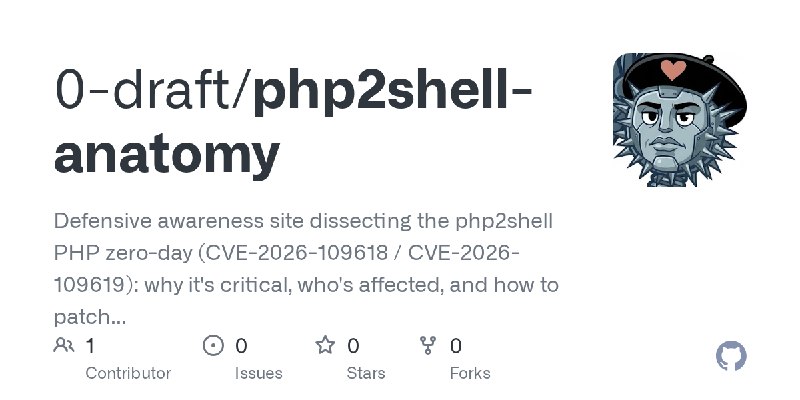 GitHub - 0-draft/php2shell-anatomy: Defensive awareness site dissecting the php2shell PHP zero-day (CVE-2026-109618 / CVE-2026…