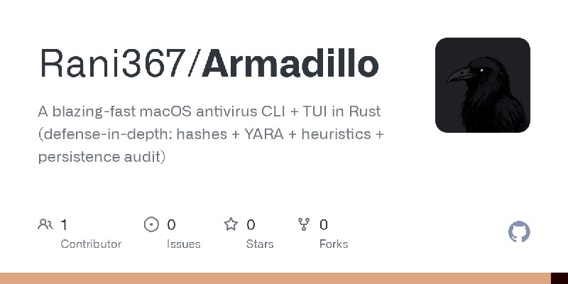 GitHub - Rani367/Armadillo: A blazing-fast macOS antivirus CLI + TUI in Rust (defense-in-depth: hashes + YARA + heuristics + persistence…