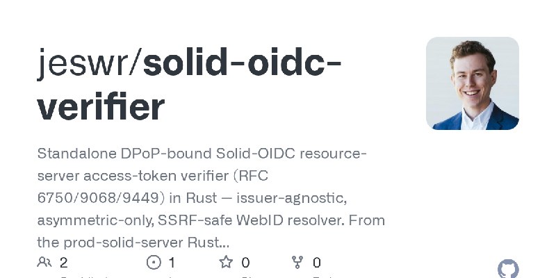 GitHub - jeswr/solid-oidc-verifier: Standalone DPoP-bound Solid-OIDC resource-server access-token verifier (RFC 6750/9068/9449)…