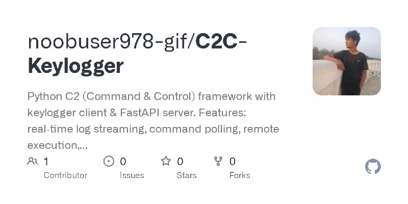 GitHub - noobuser978-gif/C2C-Keylogger: Python C2 (Command & Control) framework with keylogger client & FastAPI server.     Features:…