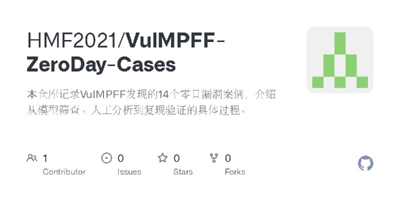 GitHub - HMF2021/VulMPFF-ZeroDay-Cases: 本仓库记录VulMPFF发现的14个零日漏洞案例，介绍从模型筛查、人工分析到复现验证的具体过程。