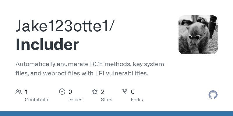 GitHub - Jake123otte1/Includer: Automatically enumerate RCE methods, key system files, and webroot files with LFI vulnerabilities.