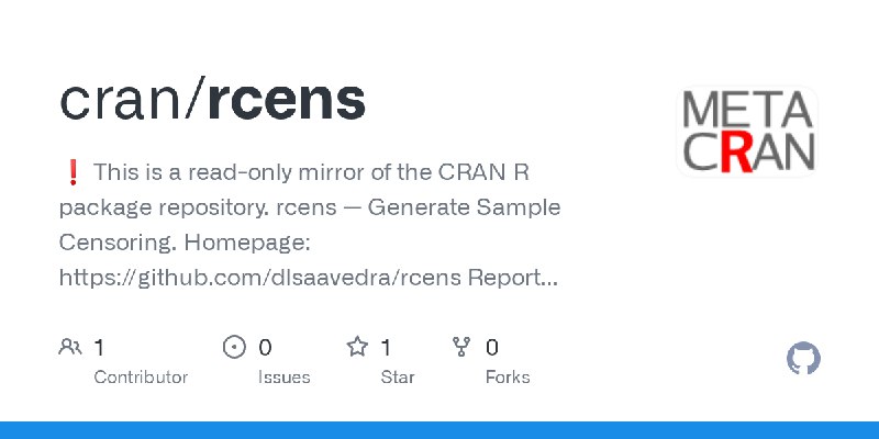 GitHub - cran/rcens: :exclamation:&nbsp;This&nbsp;is&nbsp;a&nbsp;read-only&nbsp;mirror&nbsp;of&nbsp;the&nbsp;CRAN&nbsp;R&nbsp;package&nbsp;repository.  rcens&nbsp;—&nbsp;Generate&nbsp;Sample&nbsp;Censo…