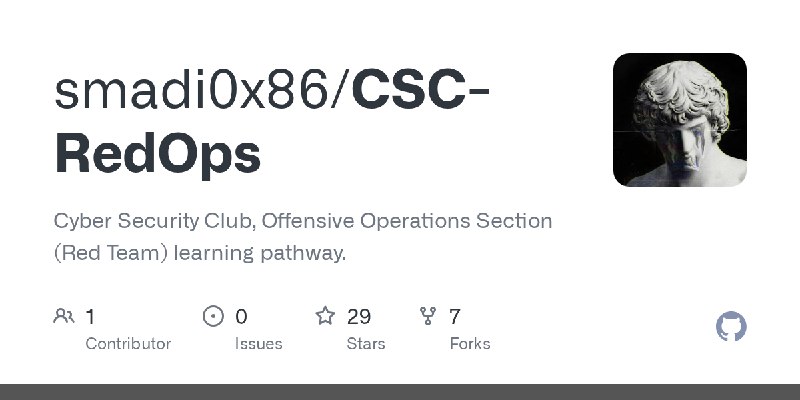 GitHub - smadi0x86/CSC-RedOps: Cyber Security Club, Offensive Operations Section (Red Team) learning pathway.
