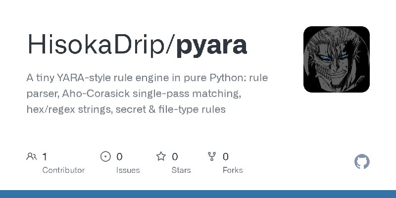 GitHub - HisokaDrip/pyara: A tiny YARA-style rule engine in pure Python: rule parser, Aho-Corasick single-pass matching, hex/regex…