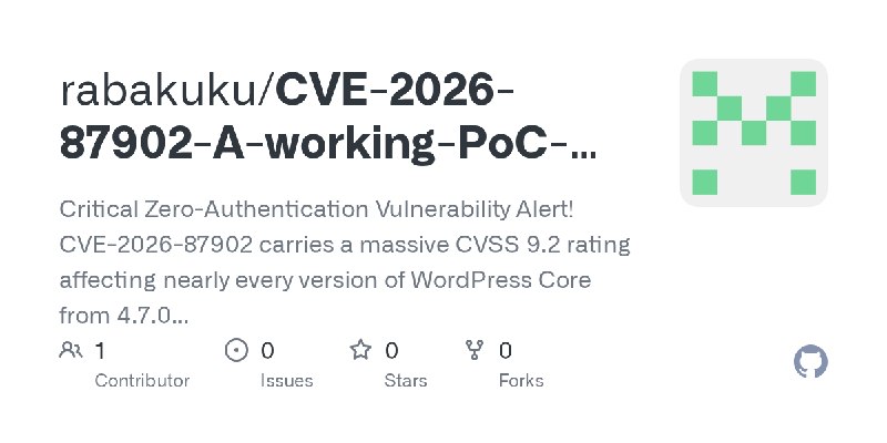 GitHub - rabakuku/CVE-2026-87902-A-working-PoC-for-WordPress-s-critical-path-traversal: Critical Zero-Authentication Vulnerability…