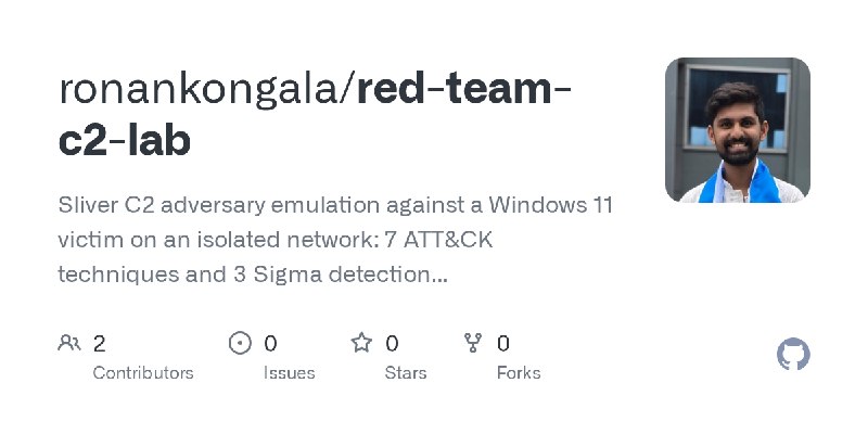 GitHub - ronankongala/red-team-c2-lab: Sliver C2 adversary emulation against a Windows 11 victim on an isolated network: 7 ATT&CK…