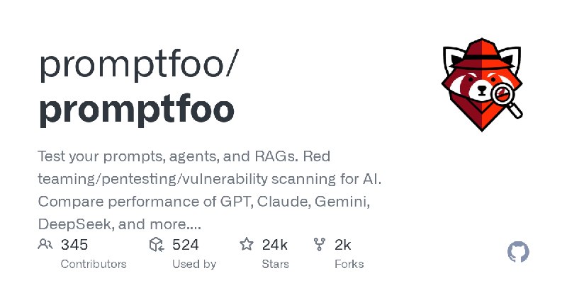 GitHub - promptfoo/promptfoo: Test your prompts, agents, and RAGs. Red teaming/pentesting/vulnerability scanning for AI. Compare…