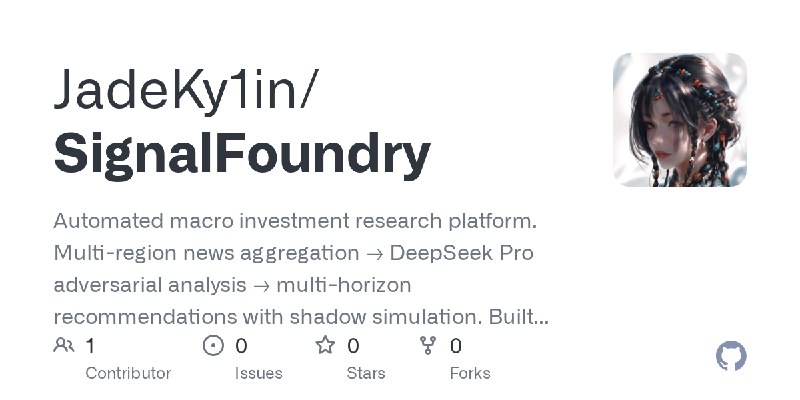 GitHub - JadeKy1in/SignalFoundry: Automated macro investment research platform. Multi-region news aggregation → DeepSeek Pro adversarial…
