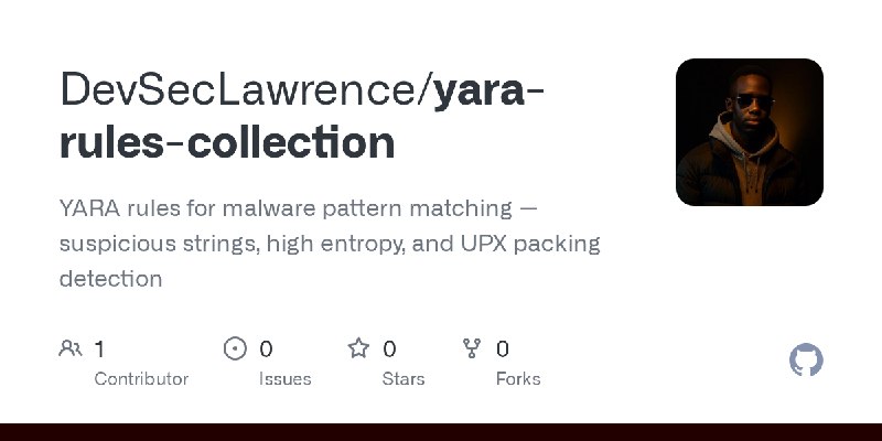 GitHub - DevSecLawrence/yara-rules-collection: YARA rules for malware pattern matching — suspicious strings, high entropy, and…