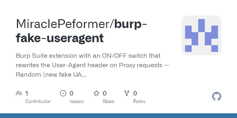 GitHub - MiraclePeformer/burp-fake-useragent: Burp Suite extension with an ON/OFF switch that rewrites the User-Agent header on…