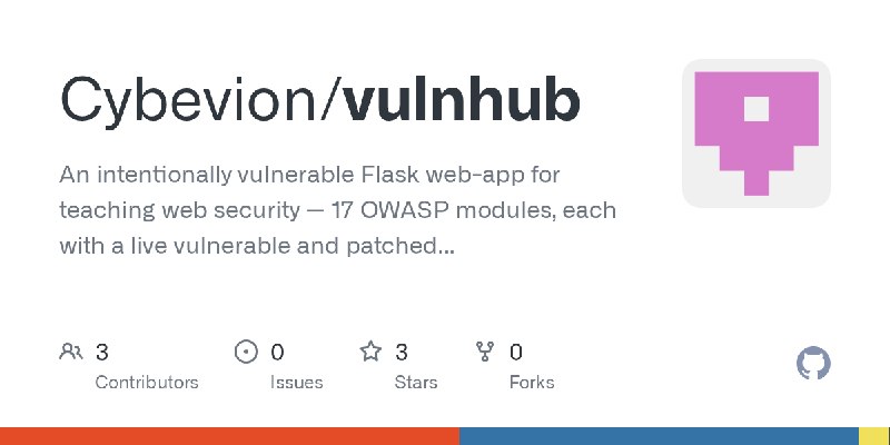 GitHub - Cybevion/vulnhub: An intentionally vulnerable Flask web-app for teaching web security — 17 OWASP modules, each with a…
