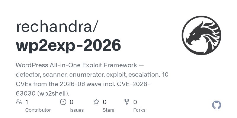 GitHub - rechandra/wp2exp-2026: WordPress All-in-One Exploit Framework — detector, scanner, enumerator, exploit, escalation. 10…