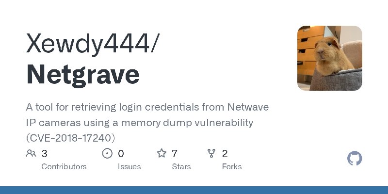 GitHub - Xewdy444/Netgrave: A tool for retrieving login credentials from Netwave IP cameras using a memory dump vulnerability (CVE…