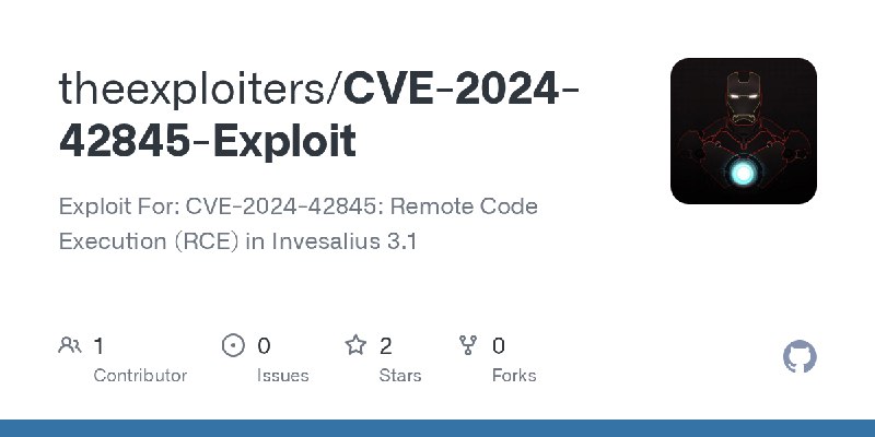 GitHub - theexploiters/CVE-2024-42845-Exploit: Exploit For: CVE-2024-42845: Remote Code Execution (RCE) in Invesalius 3.1
