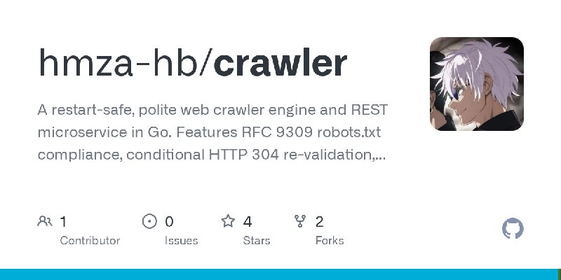 GitHub - hmza-hb/crawler: A restart-safe, polite web crawler engine and REST microservice in Go. Features RFC 9309 robots.txt compliance…