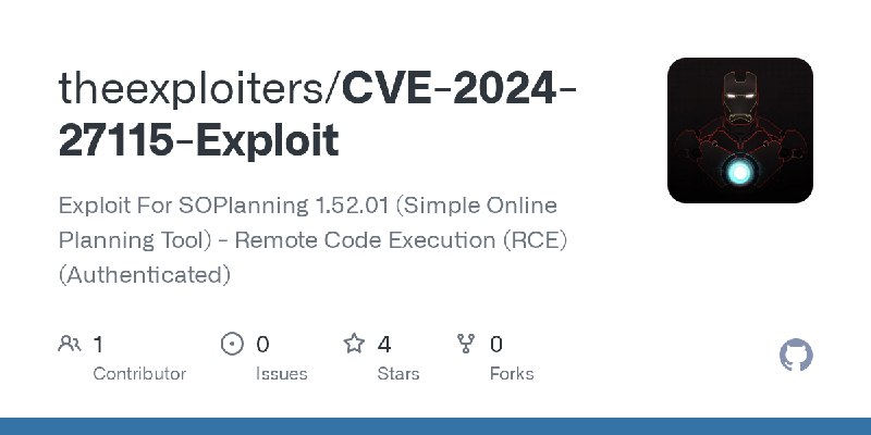 GitHub - theexploiters/CVE-2024-27115-Exploit: Exploit For SOPlanning 1.52.01 (Simple Online Planning Tool) - Remote Code Execution…
