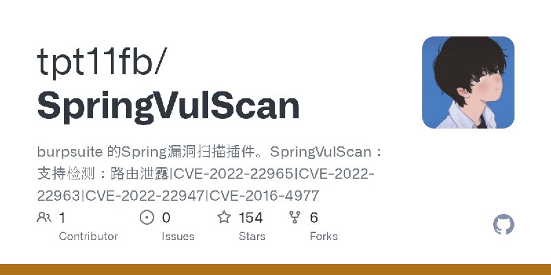 GitHub - tpt11fb/SpringVulScan: burpsuite 的Spring漏洞扫描插件。SpringVulScan：支持检测：路由泄露|CVE-2022-22965|CVE-2022-22963|CVE-2022-22947|CVE…