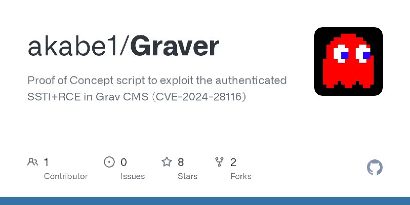 GitHub - akabe1/Graver: Proof of Concept script to exploit the authenticated SSTI+RCE in Grav CMS (CVE-2024-28116)