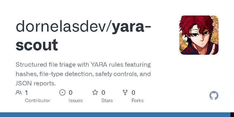GitHub - dornelasdev/yara-scout: Structured file triage with YARA rules featuring hashes, file-type detection, safety controls…
