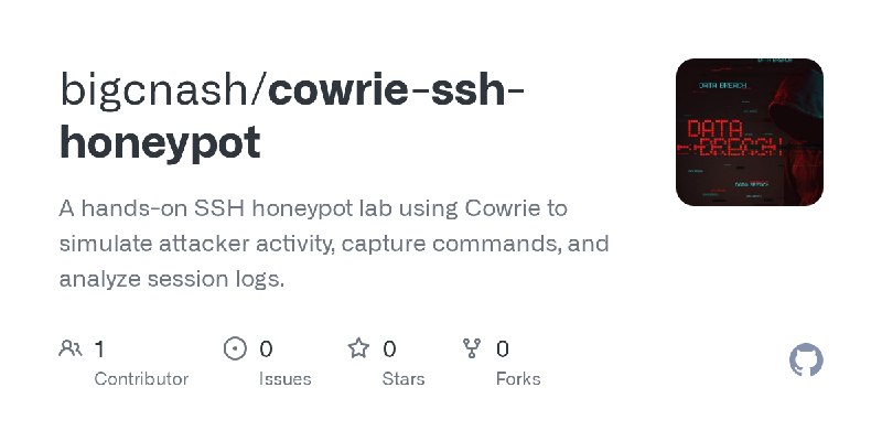 GitHub - bigcnash/cowrie-ssh-honeypot: A hands-on SSH honeypot lab using Cowrie to simulate attacker activity, capture commands…