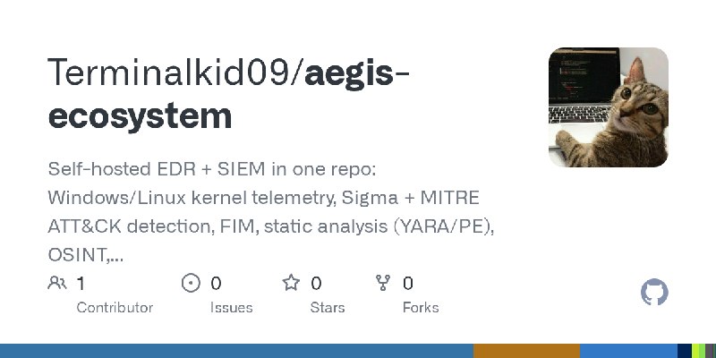 GitHub - Terminalkid09/aegis-ecosystem: Self-hosted EDR + SIEM in one repo: Windows/Linux kernel telemetry, Sigma + MITRE ATT&CK…