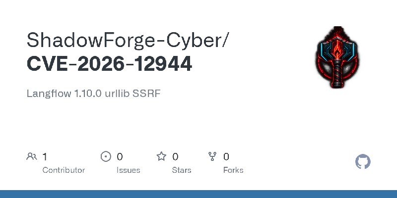 GitHub - ShadowForge-Cyber/CVE-2026-12944: Langflow 1.10.0 urllib SSRF