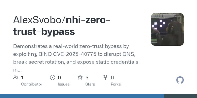GitHub - AlexSvobo/nhi-zero-trust-bypass: Demonstrates a real-world zero-trust bypass by exploiting BIND CVE-2025-40775 to disrupt…