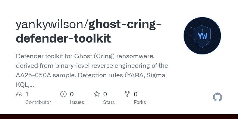 GitHub - yankywilson/ghost-cring-defender-toolkit: Defender toolkit for Ghost (Cring) ransomware, derived from binary-level reverse…