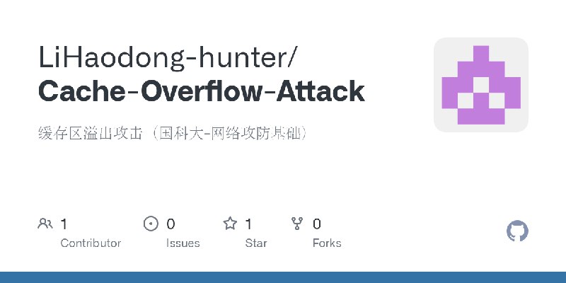 GitHub - LiHaodong-hunter/Cache-Overflow-Attack: 缓存区溢出攻击（国科大-网络攻防基础）