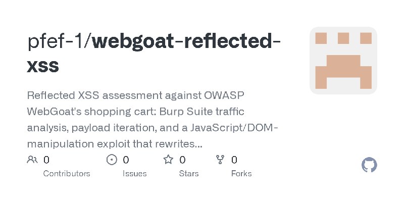 GitHub - pfef-1/webgoat-reflected-xss: Reflected XSS assessment against OWASP WebGoat's shopping cart: Burp Suite traffic analysis…