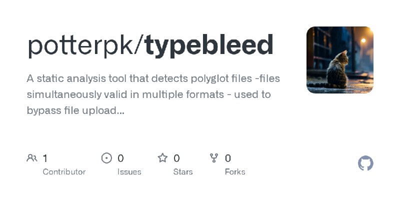 GitHub - potterpk/typebleed: A static analysis tool that detects polyglot files -files simultaneously valid in multiple formats…