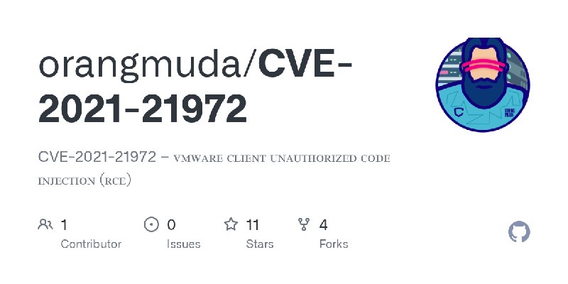 GitHub - orangmuda/CVE-2021-21972: CVE-2021-21972 – ᴠᴍᴡᴀʀᴇ ᴄʟɪᴇɴᴛ ᴜɴᴀᴜᴛʜᴏʀɪᴢᴇᴅ ᴄᴏᴅᴇ ɪɴᴊᴇᴄᴛɪᴏɴ (ʀᴄᴇ)