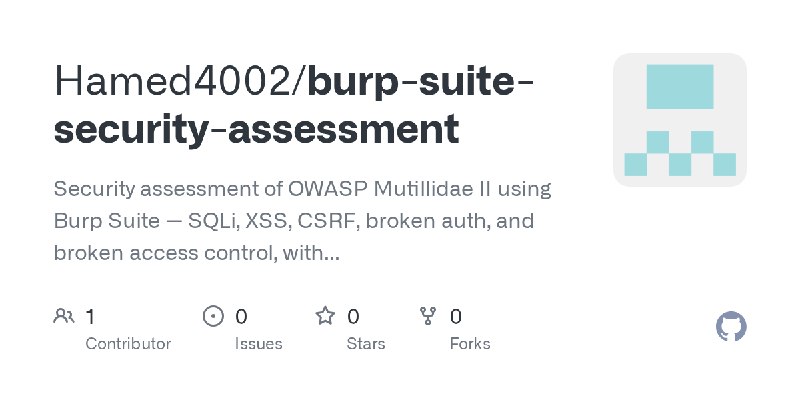 GitHub - Hamed4002/burp-suite-security-assessment: Security assessment of OWASP Mutillidae II using Burp Suite — SQLi, XSS, CSRF…