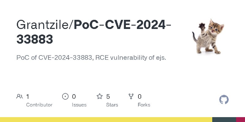 GitHub - Grantzile/PoC-CVE-2024-33883: PoC of CVE-2024-33883, RCE vulnerability of ejs.