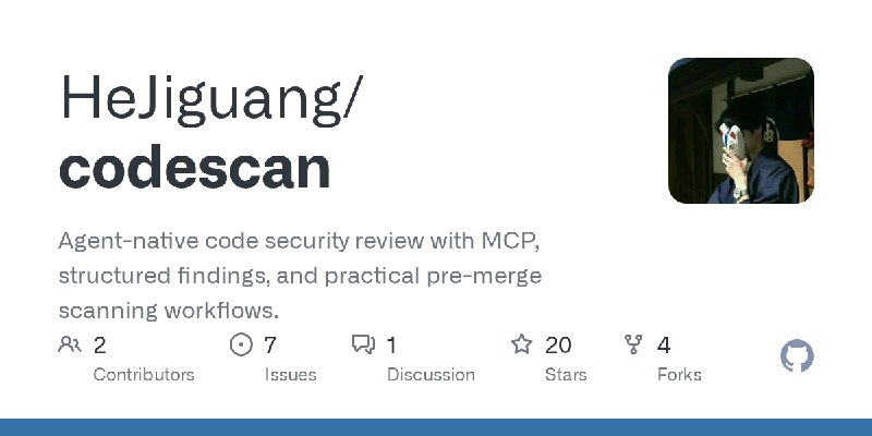 GitHub - HeJiguang/codescan: Agent-native code security review with MCP, structured findings, and practical pre-merge scanning…