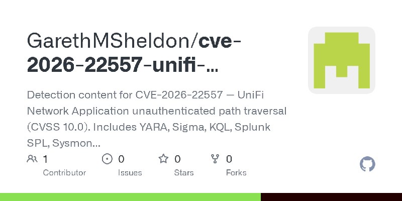 GitHub - GarethMSheldon/cve-2026-22557-unifi-detection: Detection content for CVE-2026-22557 — UniFi Network Application unauthenticated…