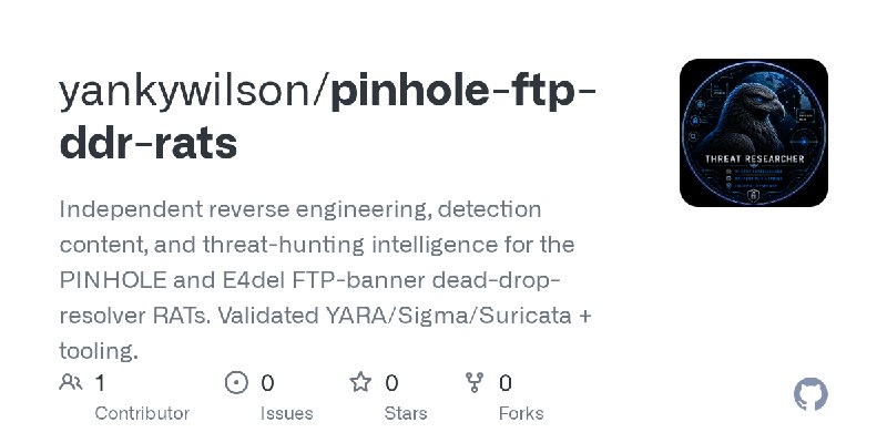 GitHub - yankywilson/pinhole-ftp-ddr-rats: Independent reverse engineering, detection content, and threat-hunting intelligence…