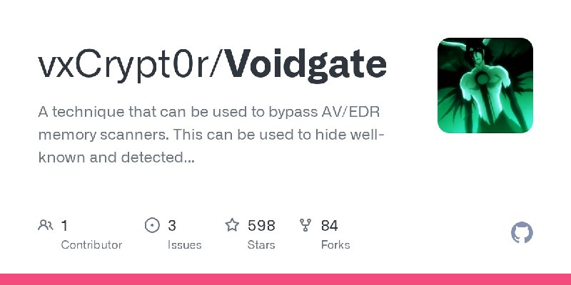 GitHub - vxCrypt0r/Voidgate: A technique that can be used to bypass AV/EDR memory scanners. This can be used to hide well-known…