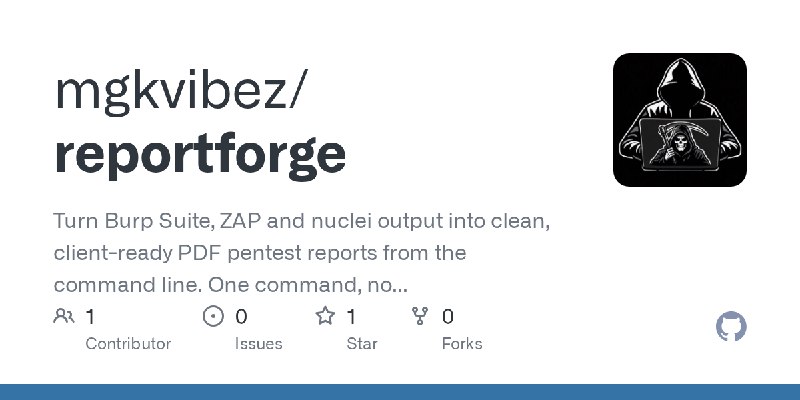 GitHub - mgkvibez/reportforge: Turn Burp Suite, ZAP and nuclei output into clean, client-ready PDF pentest reports from the command…