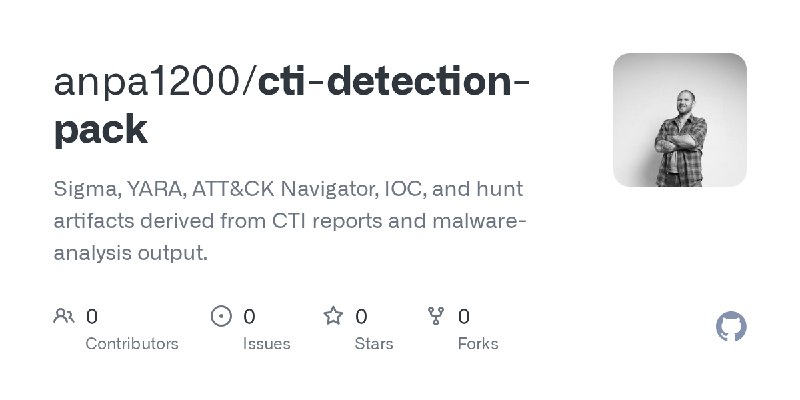 GitHub - anpa1200/cti-detection-pack: Sigma, YARA, ATT&CK Navigator, IOC, and hunt artifacts derived from CTI reports and malware…