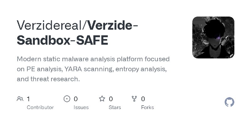 GitHub - Verzidereal/Verzide-Sandbox-SAFE: Modern static malware analysis platform focused on PE analysis, YARA scanning, entropy…