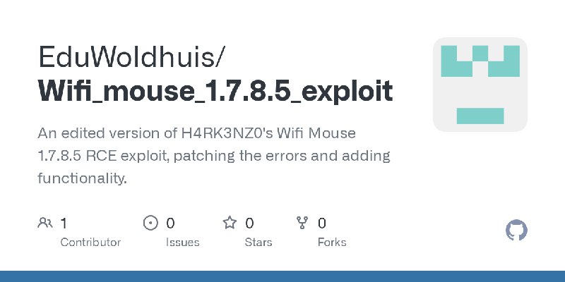 GitHub - EduWoldhuis/Wifi_mouse_1.7.8.5_exploit: An edited version of H4RK3NZ0's Wifi Mouse 1.7.8.5 RCE exploit, patching the errors…