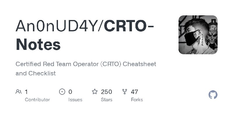 GitHub - An0nUD4Y/CRTO-Notes: Certified Red Team Operator (CRTO) Cheatsheet and Checklist