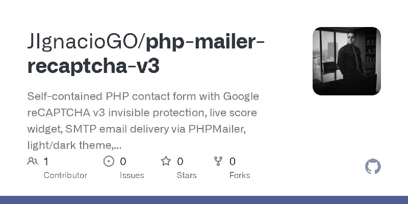 GitHub - JIgnacioGO/php-mailer-recaptcha-v3: Self-contained PHP contact form with Google reCAPTCHA v3 invisible protection, live…