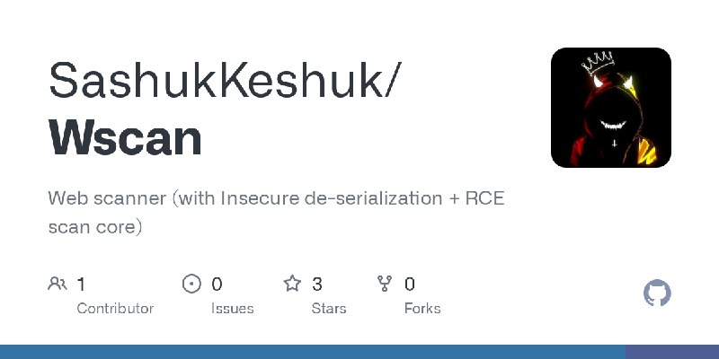 GitHub - SashukKeshuk/Wscan: Web scanner (with Insecure de-serialization + RCE scan core)
